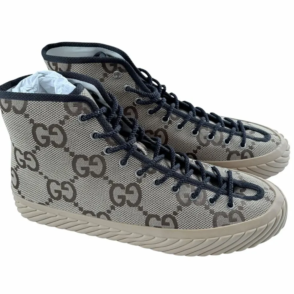 Gucci Tortuga Macro GG Canvas High-Top Sneaker Camel Ebony Sz 12.5 NIB